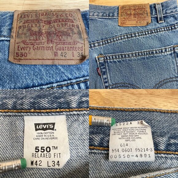 Vintage Levis 550 Relaxed Fit Blue USA Made Jeans 38X34 Red Tab Boyfriend/Mom - Picture 10 of 12